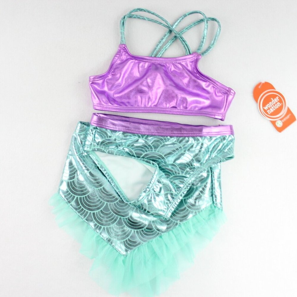 Wonder Nation 3 Piece Mermaid Bikini Swimsuit Set Baby Girl Size 18 Months - Picture 7 of 9